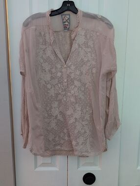 Johnny Was Dusty Pink Lace Embroidered Blouse